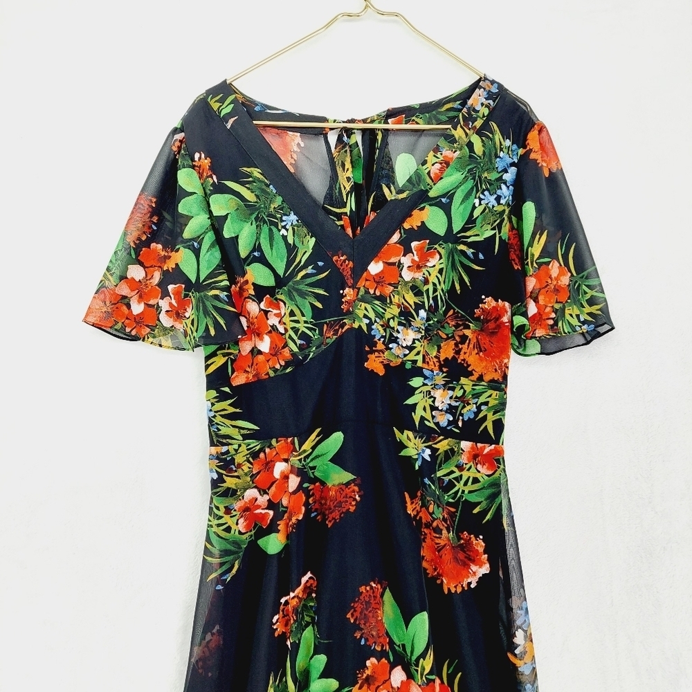 Julia Jordan V-Neck Floral Print Short Flutter Sleeve High-Low Maxi Dress P5105 - Picture 4 of 8